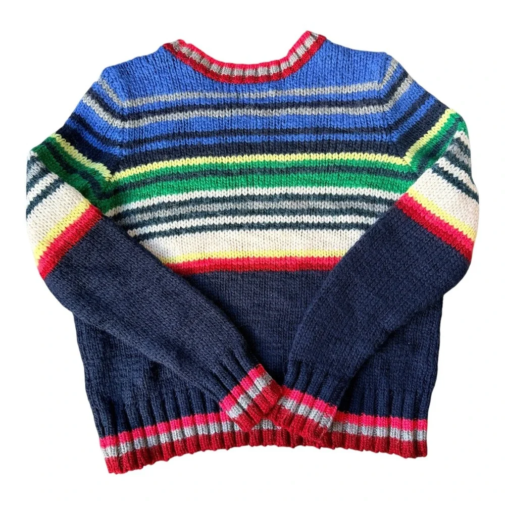 American Eagle Y2K Rainbow Stripe Wool Blend Sweater Womens XL Fitted Retro Knit